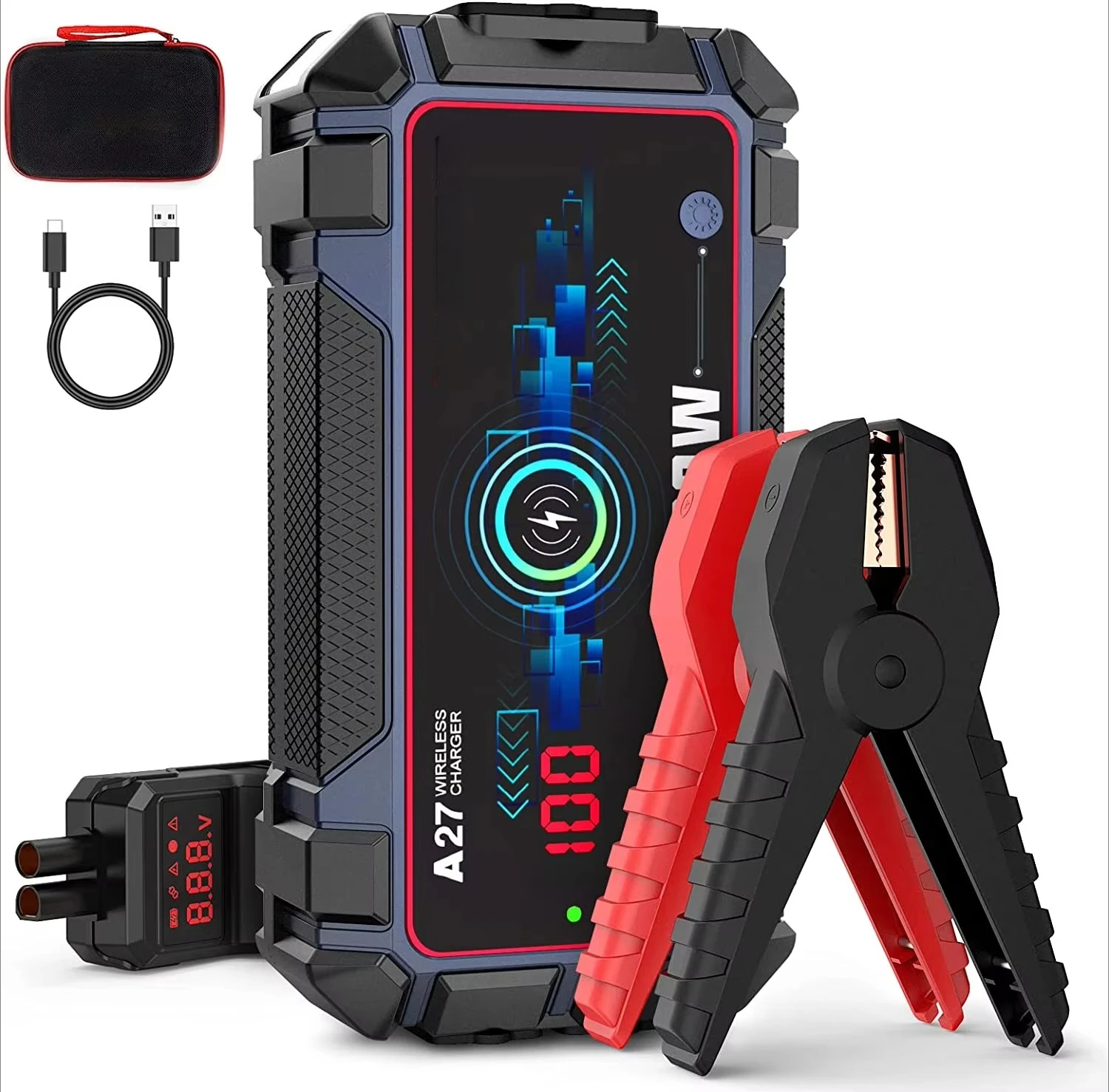 A27 16000mAh 2500A Car/Motorcycle/Truck Jump Starter  with Wireless Charging IP65 Rated Battery Power Bank
