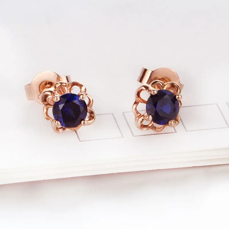 585 Purple Gold Light Luxury High-level Ear Studs plating 14K rose gold sapphire flower earrings for women daily party jewelry