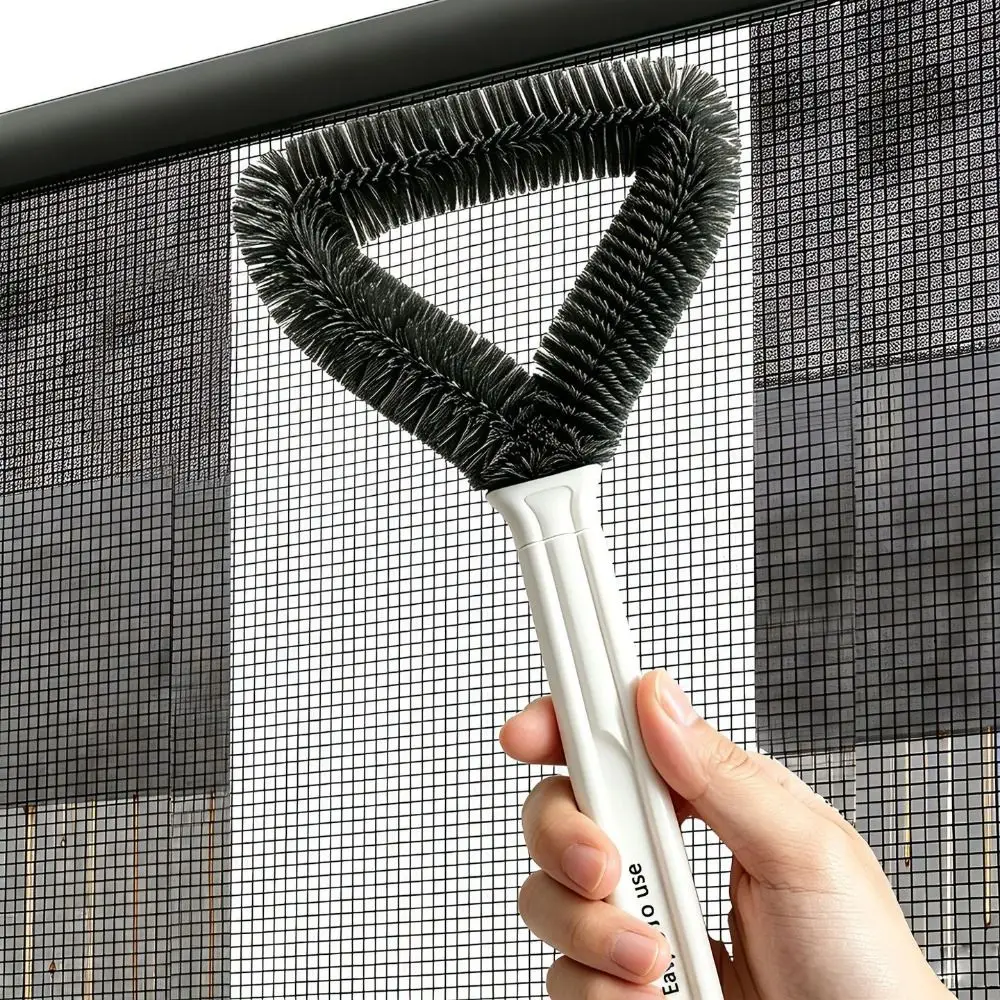 Triangular Head Window Screen Cleaning Brush Washable Double Sided Cleaning Mesh Window Cleaner Durable Hanging Handle
