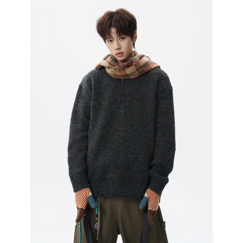 

Вязаный свитер оверсайз для молодежи, повседневный, в городском стиле, мужская одежда, мягкий хлопок, длинный рукав, круглый вырез, теплый...