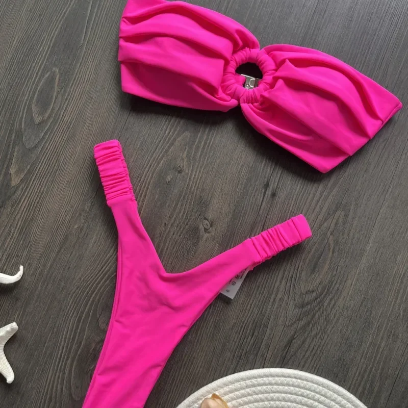 Сексуальные однотонные бикини 2025 года, женские купальники с эффектом пуш-ап, пляжная одежда для купания, купальные костюмы, бразильский комплект бикини, купальщица в бассейне