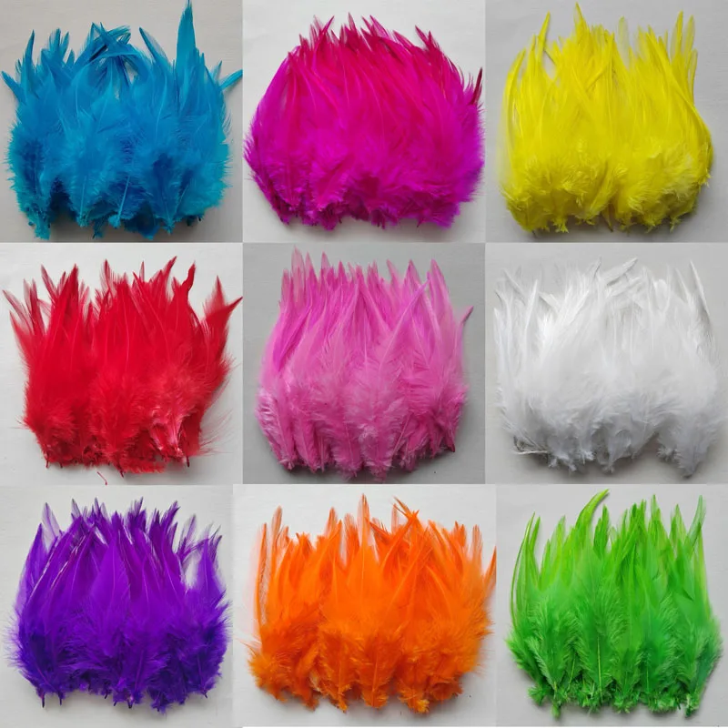 Natural Feather Mixed Color 4-6'' 200pcs/lot Schlappen Rooster Hackle Feathers Loose Real Chicken