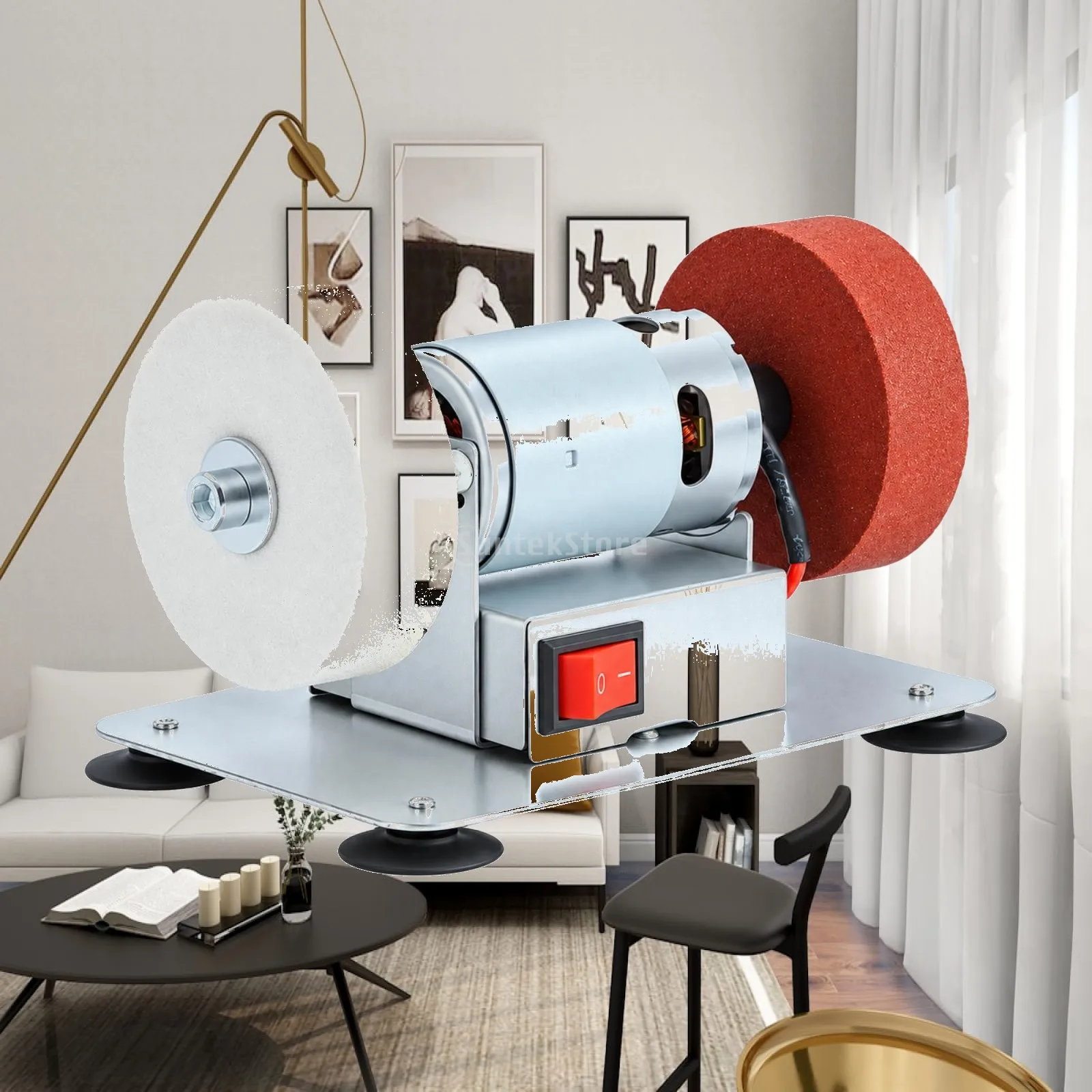 150W Bench Grinder Grinding Sharpening Polishing Machine Compact Double Wheel Metal Base for Home DIY Workshop Hobbyists