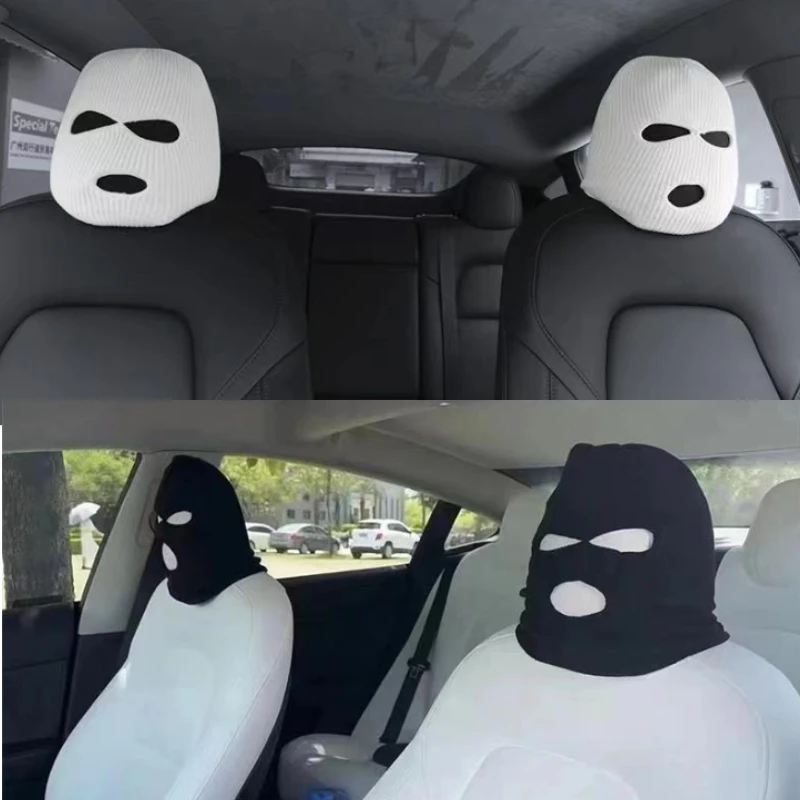 For Tesla Model 3/Y/X/S Car Seat Headrest Cover Holiday Halloween Funny Gifts 3 Hole CarAnti-theft Warning Interior Accessories