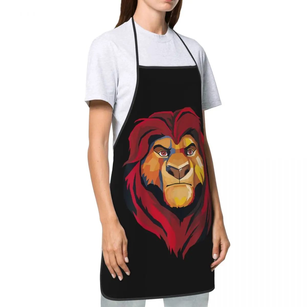 مخصص الأسد الملك Mufasa هندسية الرسم مريلة مآزر الرجال النساء للجنسين الشيف Tablier المطبخ للطبخ الخبز اللوحة