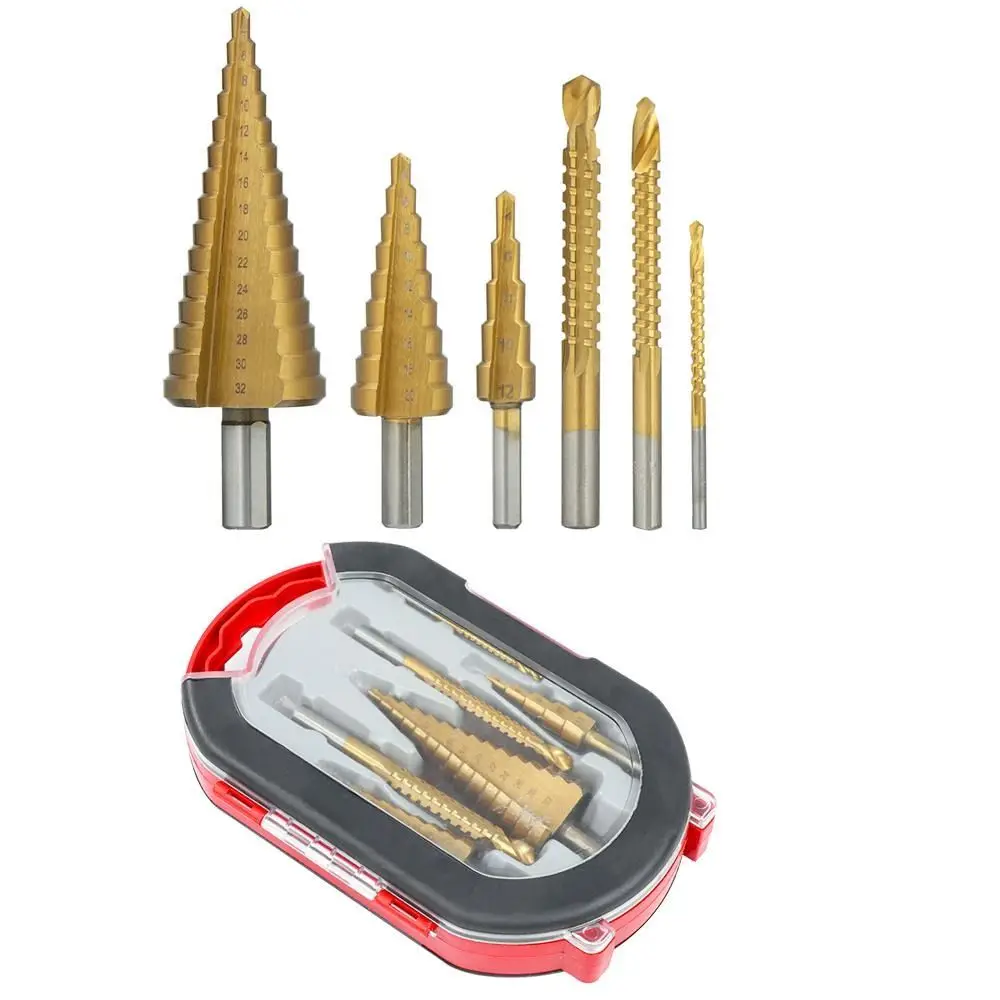 

Precision Tools Premium Titanium Step Drill Bit Set Gold Multi-Size Core Hole Opener Titanium Step Drill Hole Opening