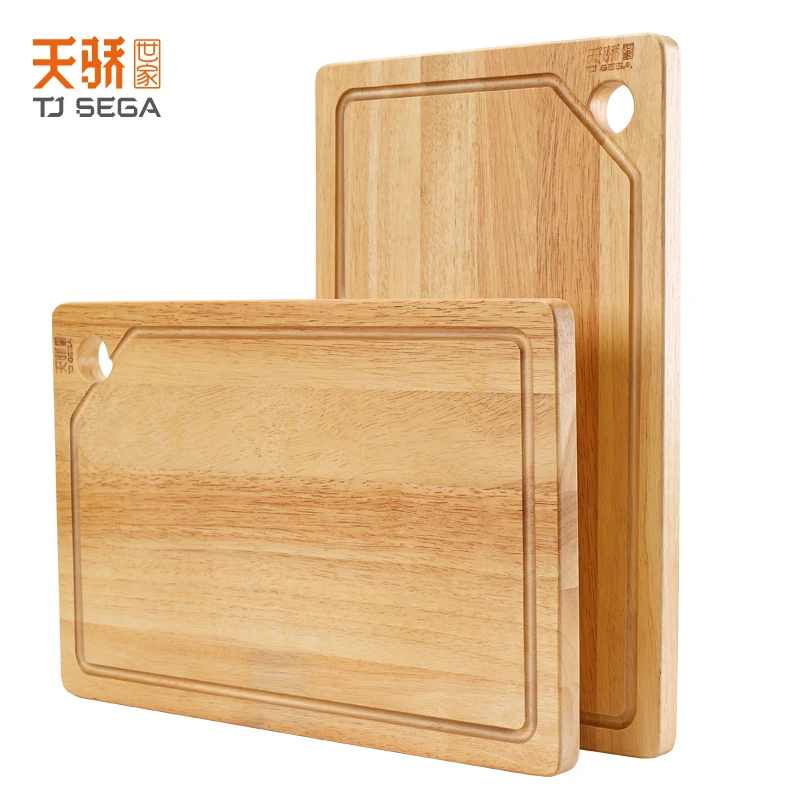 TJ POP Wooden Chopping Blocks Multi-use Rubber Wood Cutting Board with Juice Groove Have Hanging Hole Serving Board Kitchen Tool