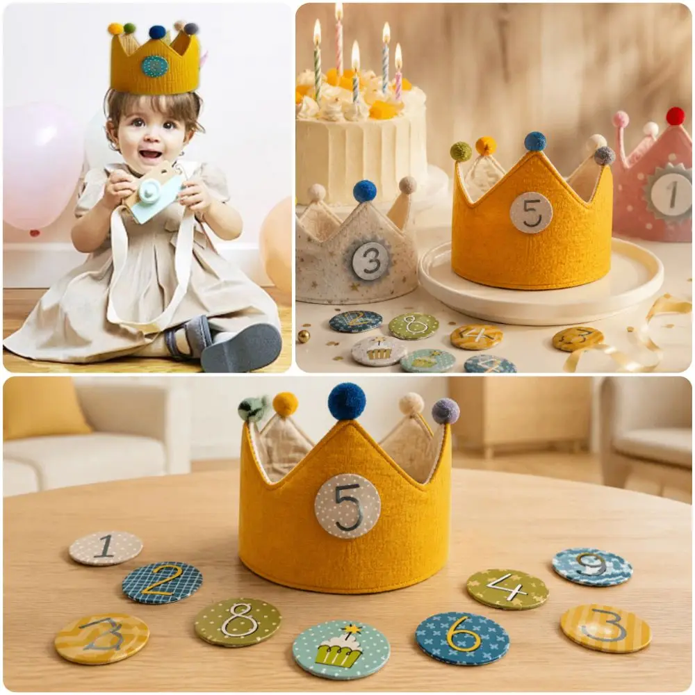 Multicolor Birthday Crown Hat 1-9 Replacement Number Birthday Celebration Hat Ball Photo Props Event Party Crown Unisex