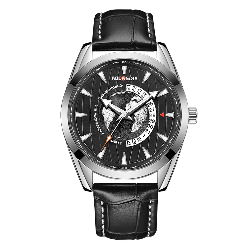 AOCASDIY watch calendar luminous quartz watch casual belt men's watch earth series**