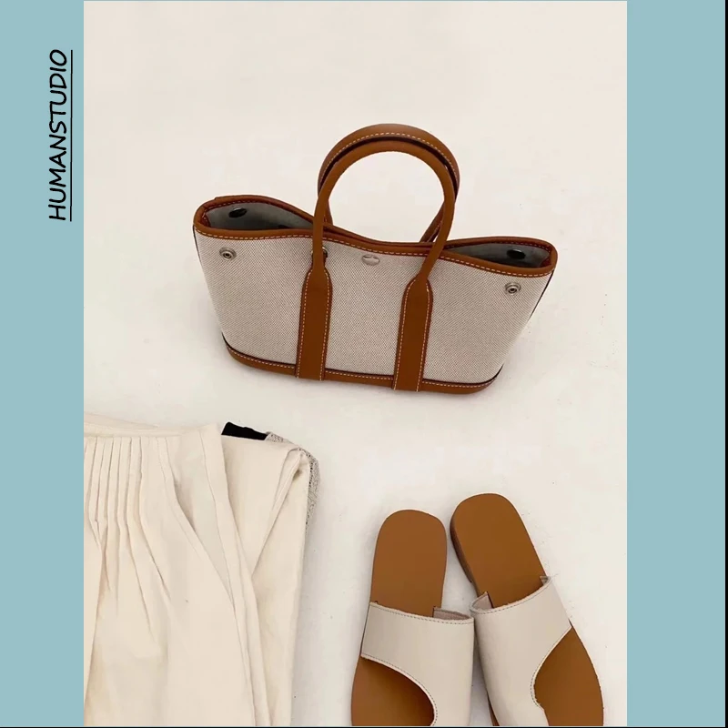 

Dongda Gate Simple Large Capaci Canvas Leather Tote Bag Handheld Basket Commuter Bag for Women Casual Sle Magnetic Bule