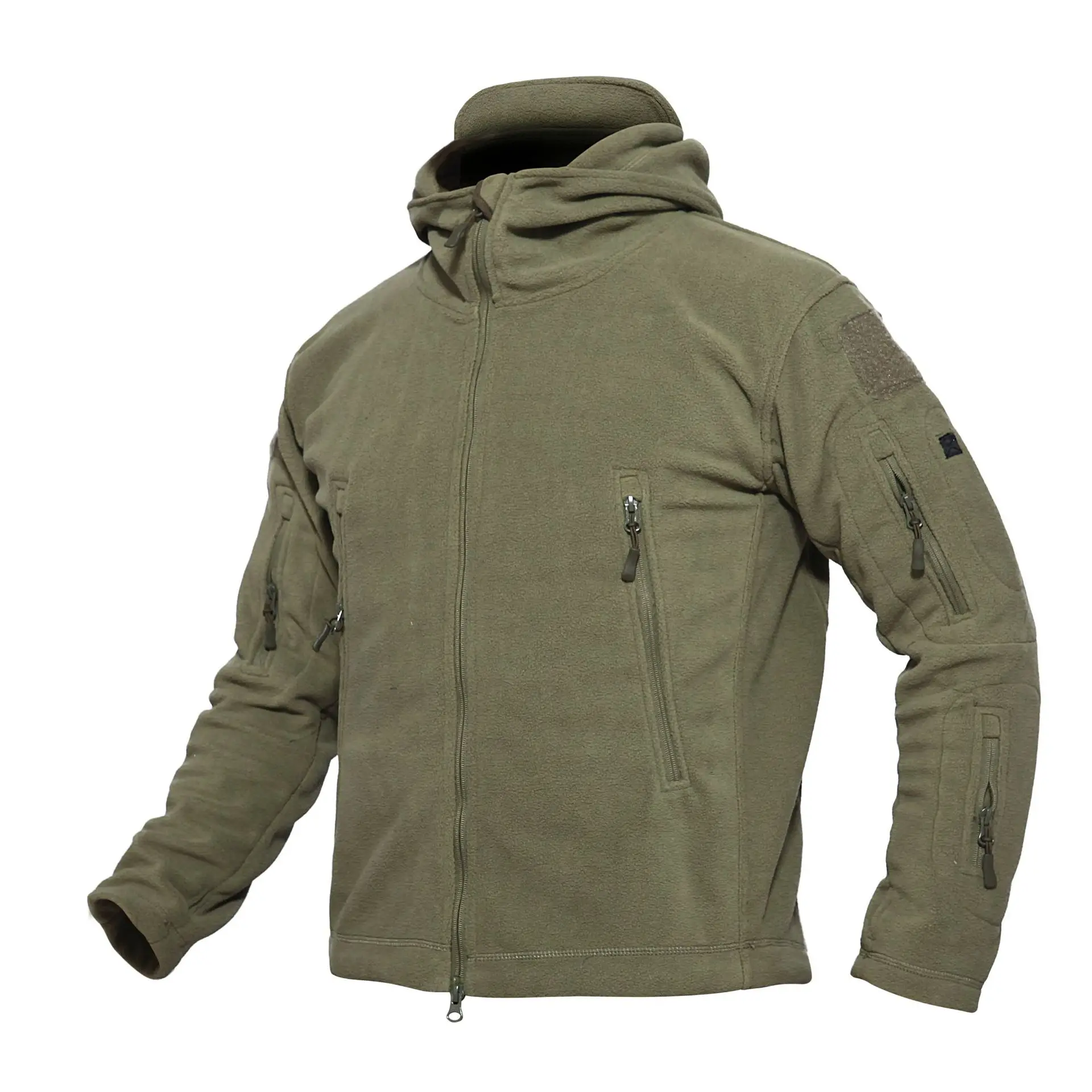 Mens Tactical Winter Fleece Jackets Plus Size Outdoor Hooded Pullovers Windproof Woolen Coats Camouflage Solid Military Jacket
