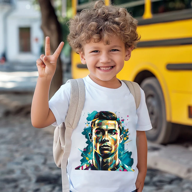 CR7 t-shirt per bambini in puro cotone a maniche corte top bianco abbigliamento casual per bambini per ragazzi