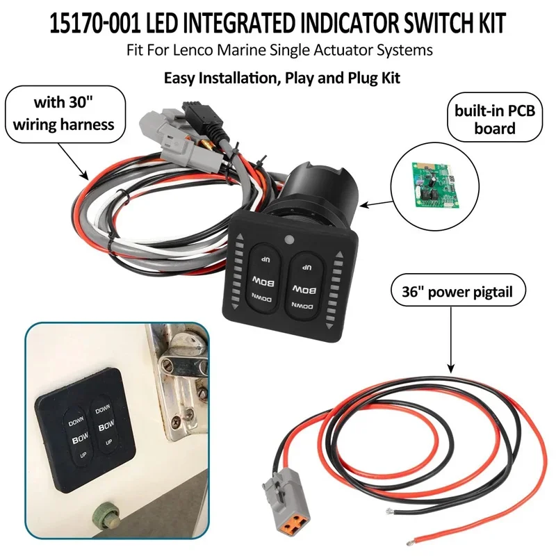 Picture 6: 15170-001 LED Integrated Indicator Tactile Trim Tab Switch Kit with Pigtail Replace Part for Lenco Marine Single Actuator System