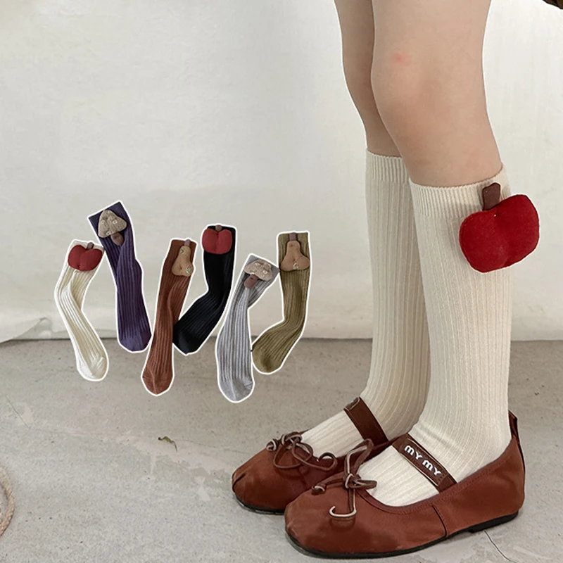 Autumn Cute Kids Socks Solid Color Children Socks Winter Fruit Accessories Mid-Tube Socks For Boys And Girls