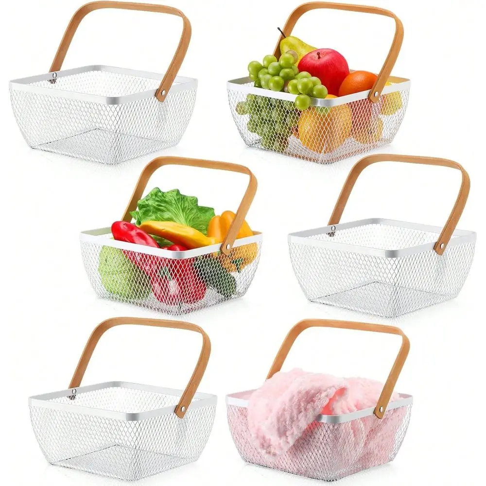 

Pcs Metal Mesh Steel Basket With Handle Small Shopping Baskets Square Wire Harvest Storage For Kitchen Storage Garden Picnic Ba