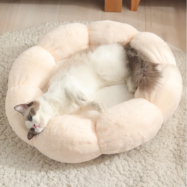 Pet Flower Shape Nest Cat Neck Guard Plush Nest Cat Mat Four Seasons Universal Round Kennel Cat Bed Pet Sofa Bed Pet Supplies