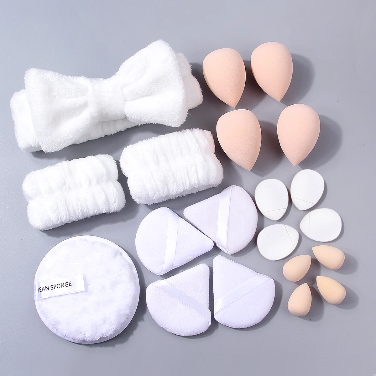 Ensemble professionnel de nettoyage et de maquillage du visage, 20 pièces, dragonne + éponge bouffante de poudre d'œuf + grande bouffée de lavage du visage