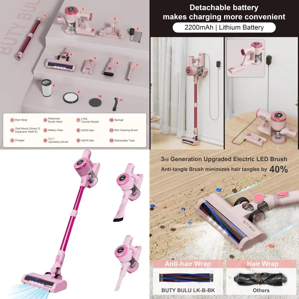 

Portable Cordless Vacuum Cleaner, 30kPa Handheld Rechargeable, Lightweight Pink, 40 Mins Run Time, Ideal for Home Floors and Pet