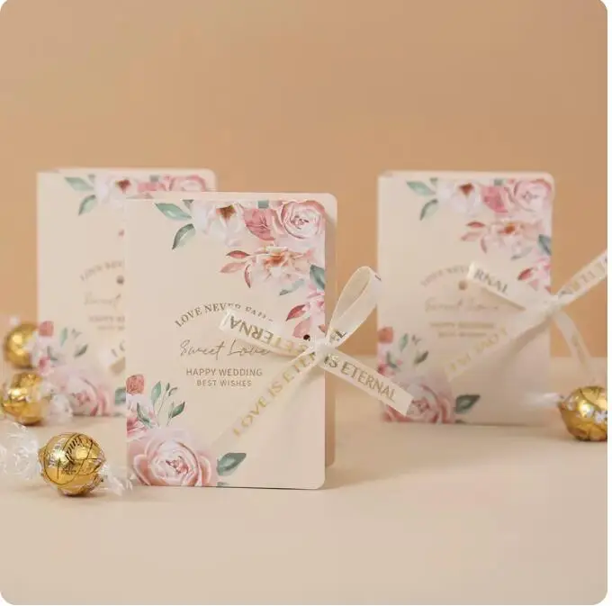 

50pcs Book Shape Wedding Candy Boxes Bags Retro Wedding Party Gift Box Cookie Souvenirs for Guests Packaging