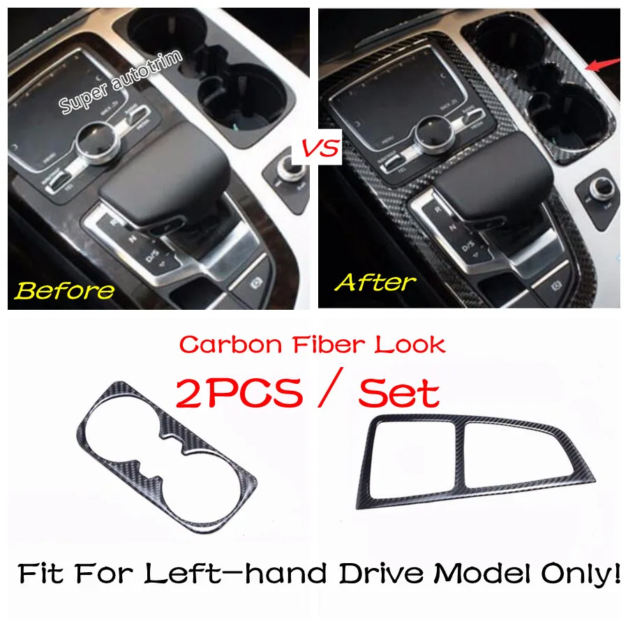 Car Central Control Gear Shift Panel Water Cup Holder Frame Decoration Cover Trim Interior Accessories For Audi Q7 2016 - 2019