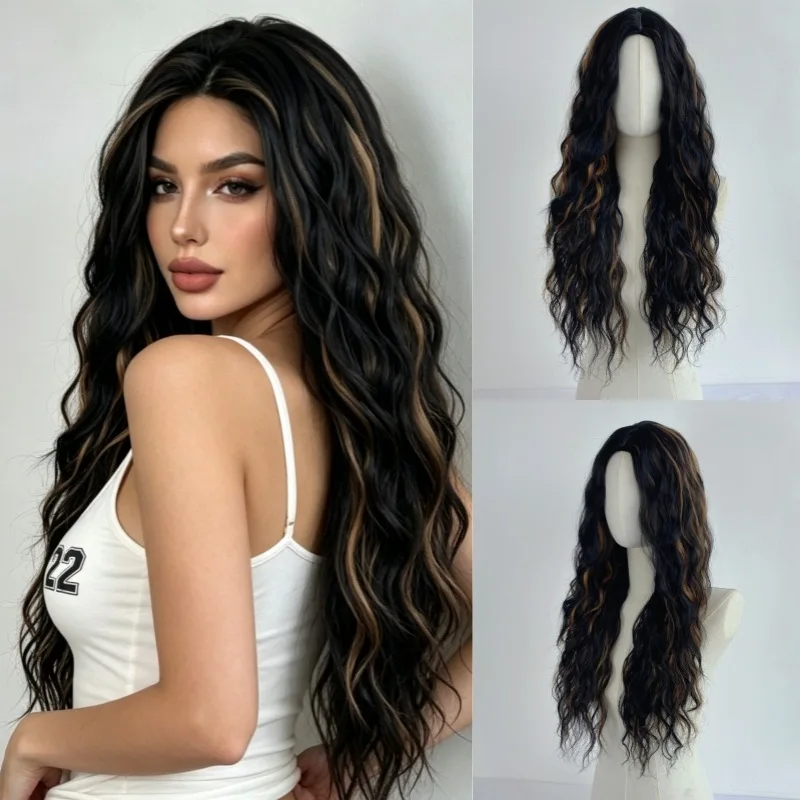 Middle Parted Wool Curly Long Hair Women'S Wig Personalized Fashion Rose Mesh Matte Silk Simulated Head-Wearing Synthetic Wig