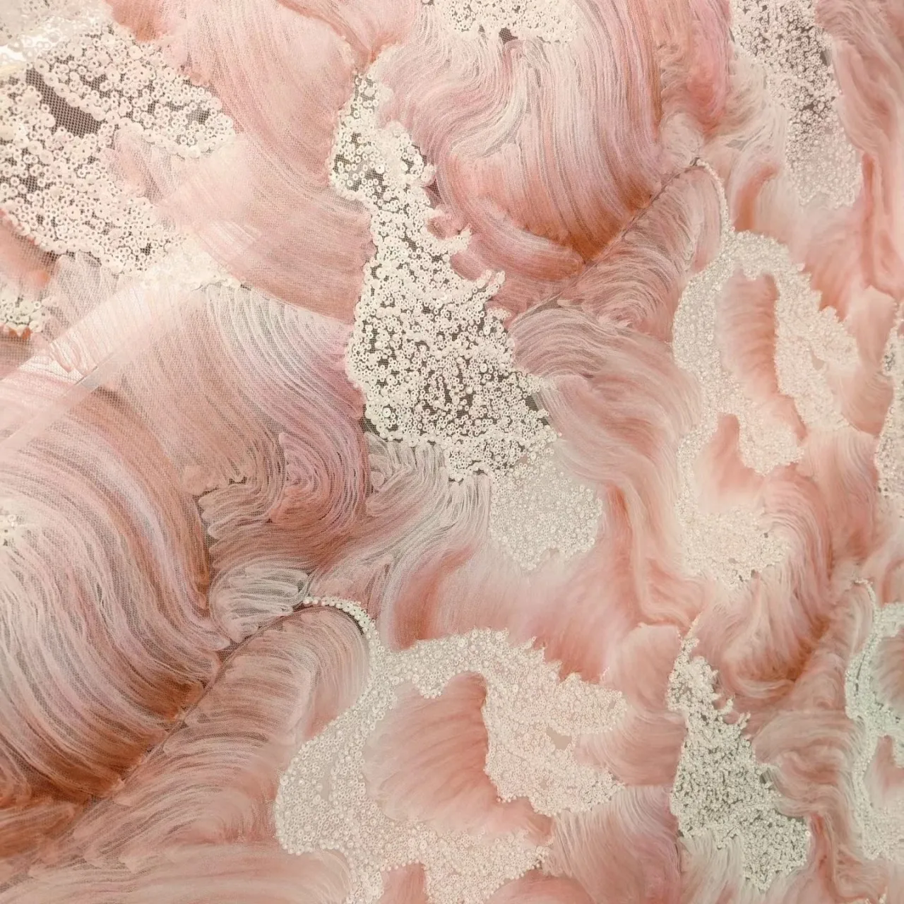 

Sequins Beaded Embroidered Fabric for Wedding Dress Gown Sewing Pink Blue Lace Mesh Designer Fabric