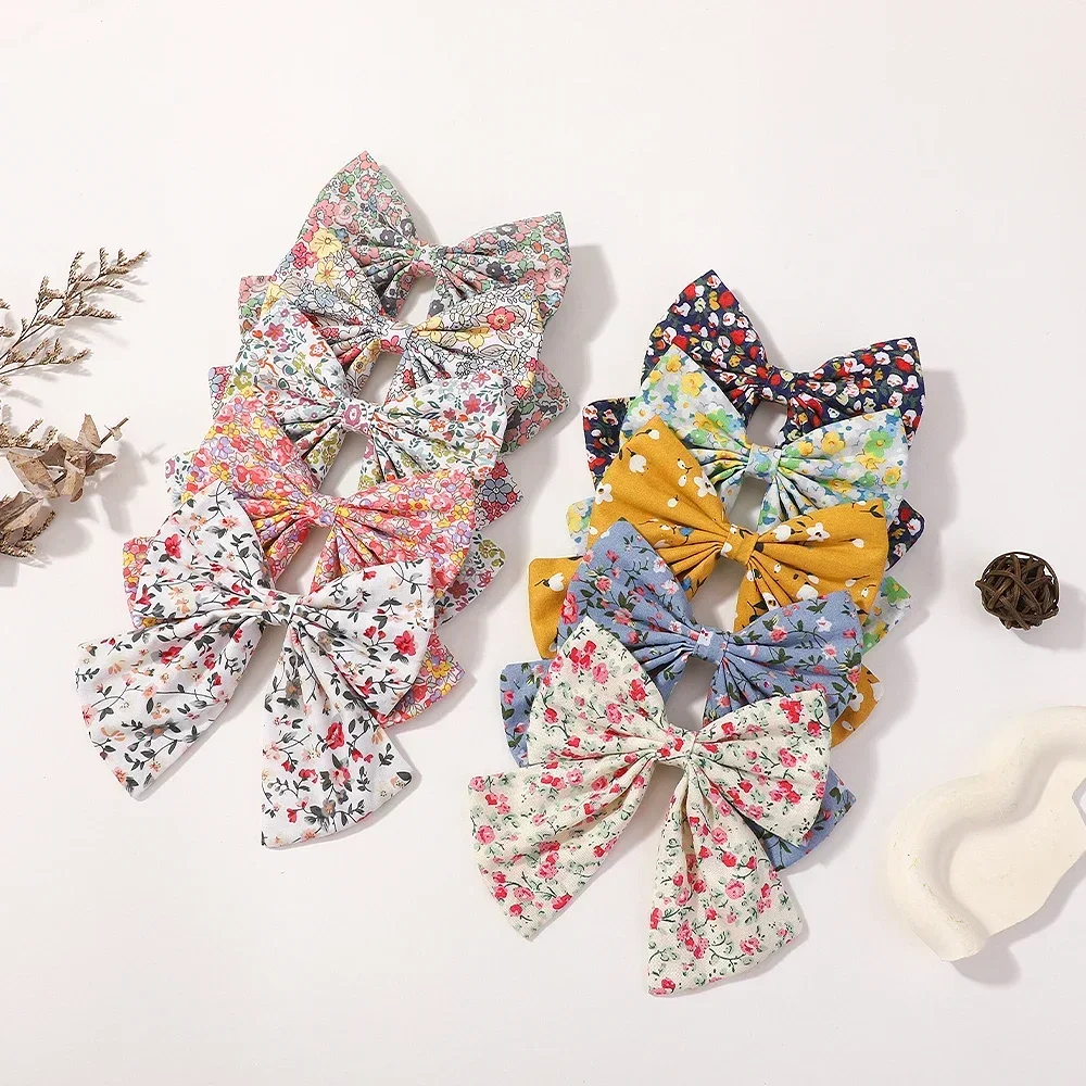 1PC Floral Cotton Kids Bows Hair Clip Fashion Print Cheer Up Bowknot Hair Barrette for Women Girls Sweet Hairpin Accessories
