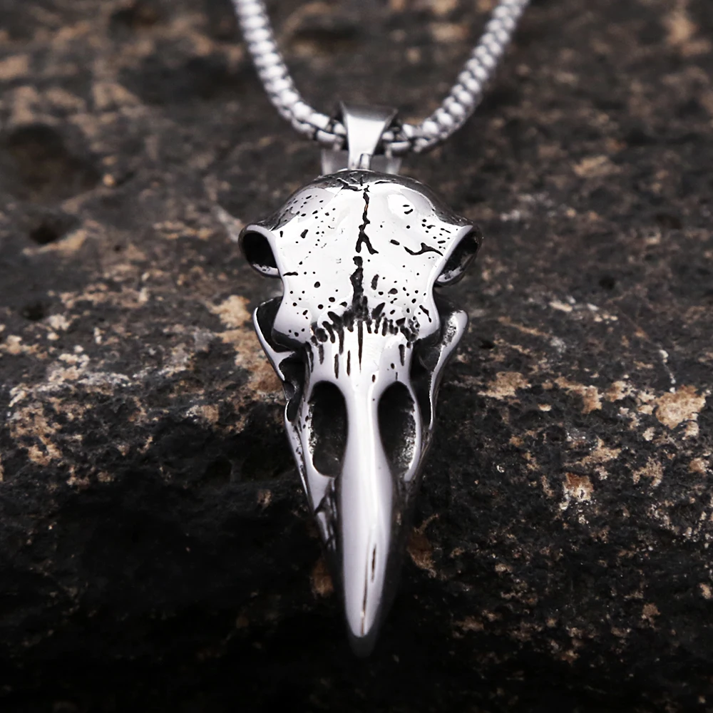 Vintage Nordic Odin Crow Skull Pendant Necklace for Men Stainless Steel Raven Skull Necklaces Pagan Amulet Jewelry Droshipping