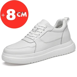 Zapatillas de deporte de talla grande para hombre, zapatos con elevador, plantilla para aumentar la altura, tacones altos de 7-8CM, zapatos deportivos de cuero genuino