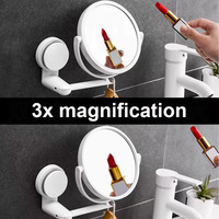 Wall-Mounted Bathroom Makeup Mirror, Dual-Sided No Drill 360° Rotation Foldable Vanity Mirror for Dorm Bathroom (White)