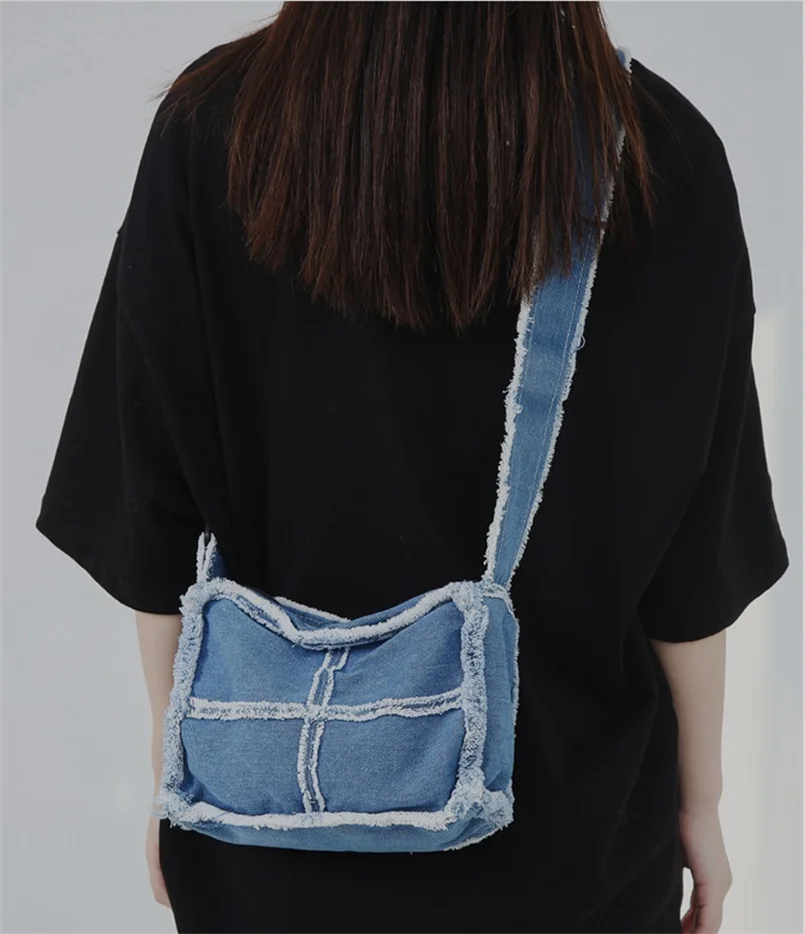 

Women's Denim Messenger Bag Youth Fashion Rough edge Shoulder Bag Student Large Capacity Female Crossbody Bags Storage Wallet ﻿