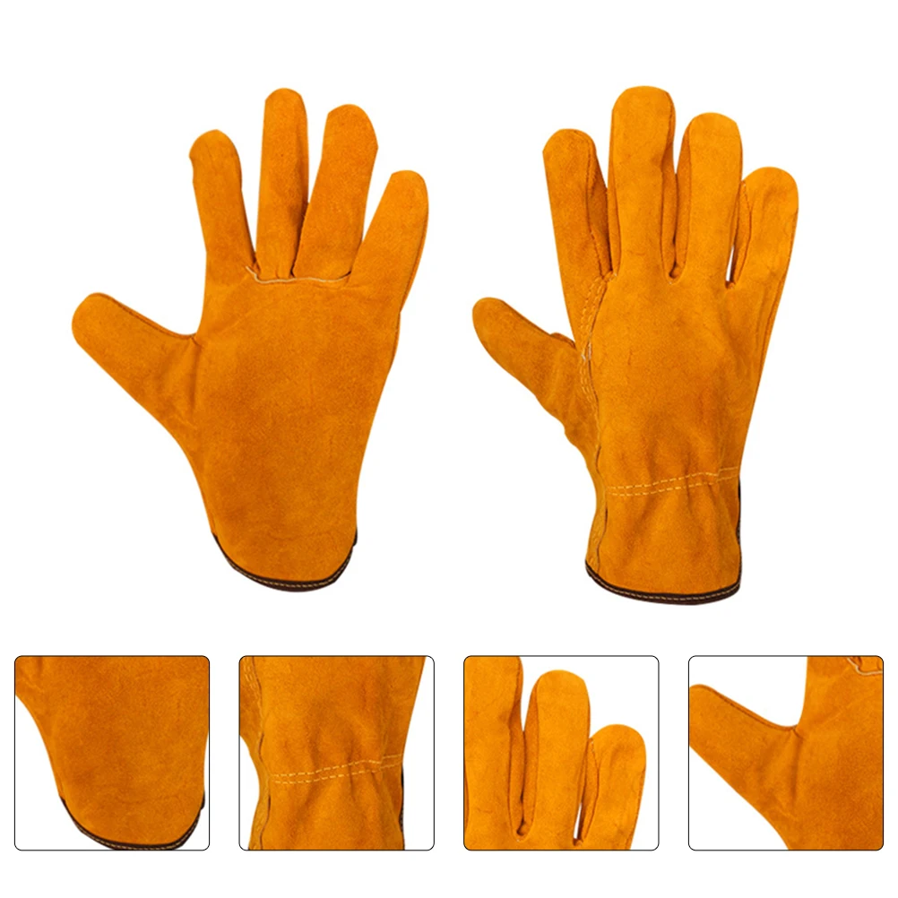 

1 Pair Heat Resistant Welding Gloves Cowhide Protective Handwear For Electric Welding Orange Reinforced Palm Breathable