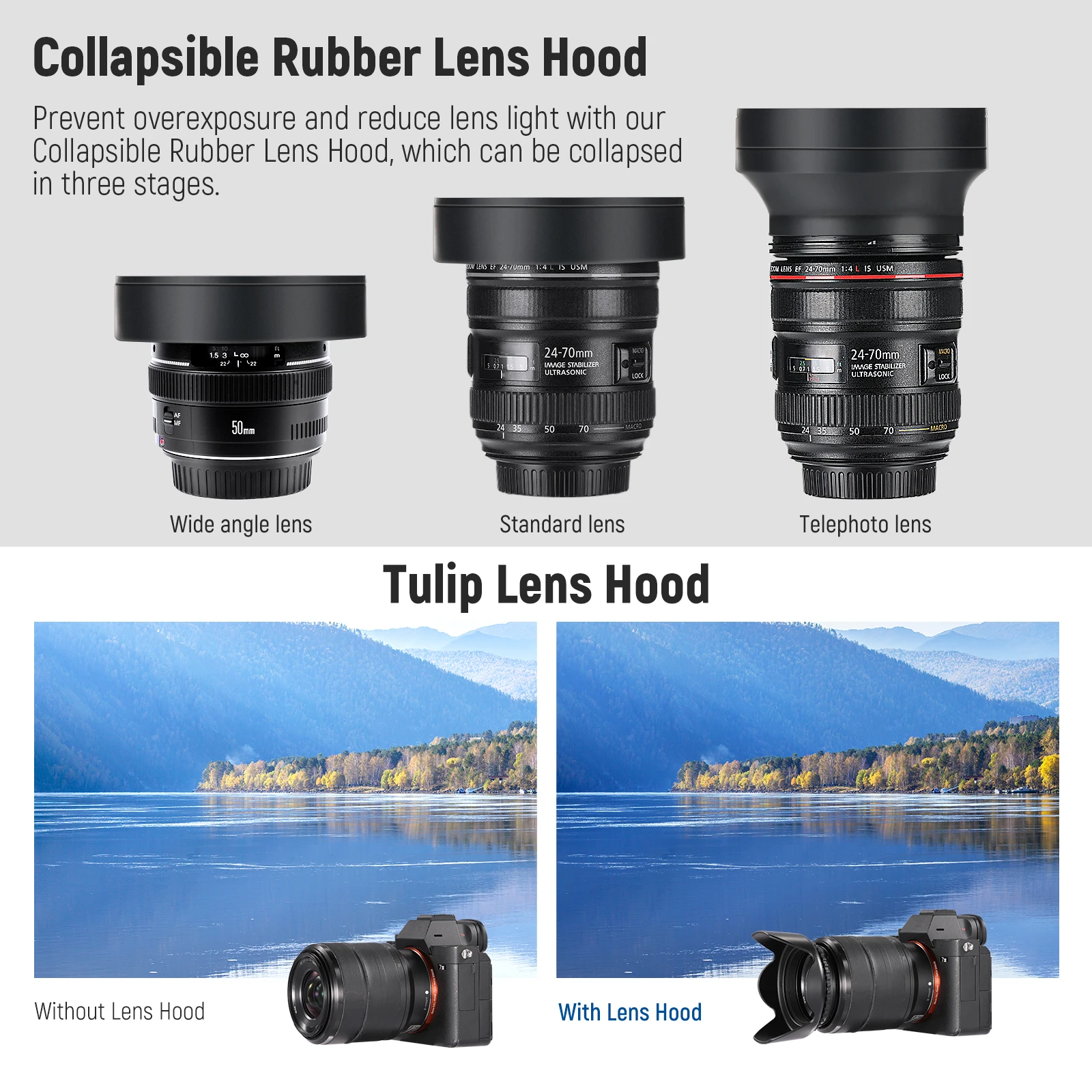 NEEWER ND/CPL/UV/FLD/Close Up Filter Kit with ND2/ND4/ND8 Close Up Filters (+1/+2/+4/+10) with Lens Hoods, Lens Cap, Filter Pouc