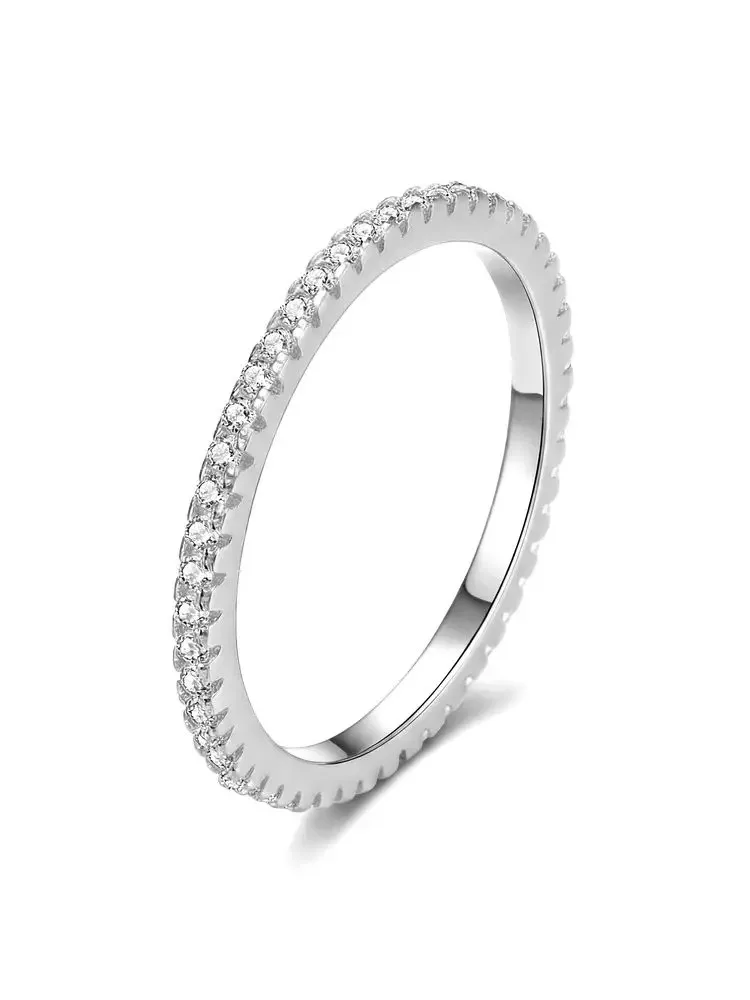 925er Sterlingsilber, personalisierbar, modisch, glänzend, 1,4 mm, vollbesetzt mit Zirkonia, stapelbarer schlichter Ring für Damen, für den Alltag, Party, edler Schmuck – Detail 4