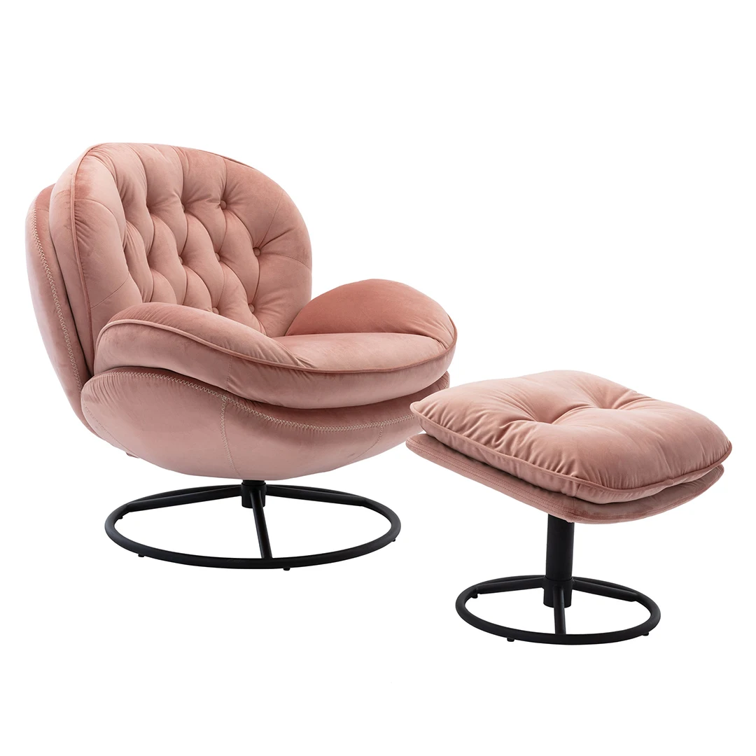 

Upholstered Pink Velvet Accent Chairs With Ottoman Set For Living Room