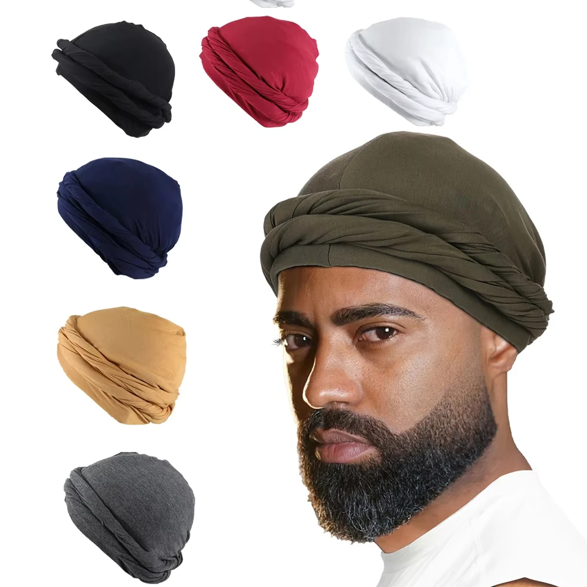 Turban Vintage pour hommes, bandeau Vintage pour hommes, Turban extensible en Modal et Satin, écharpe pour cheveux
