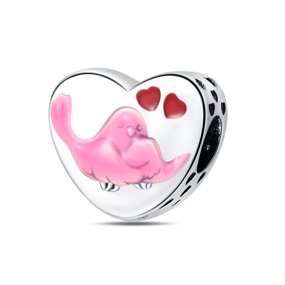 Cute 925 Sterling Silver Birds Embracing And Caring For Charm Fit Pandora Bracelet Women's Mother's Day Jewelry Accessories