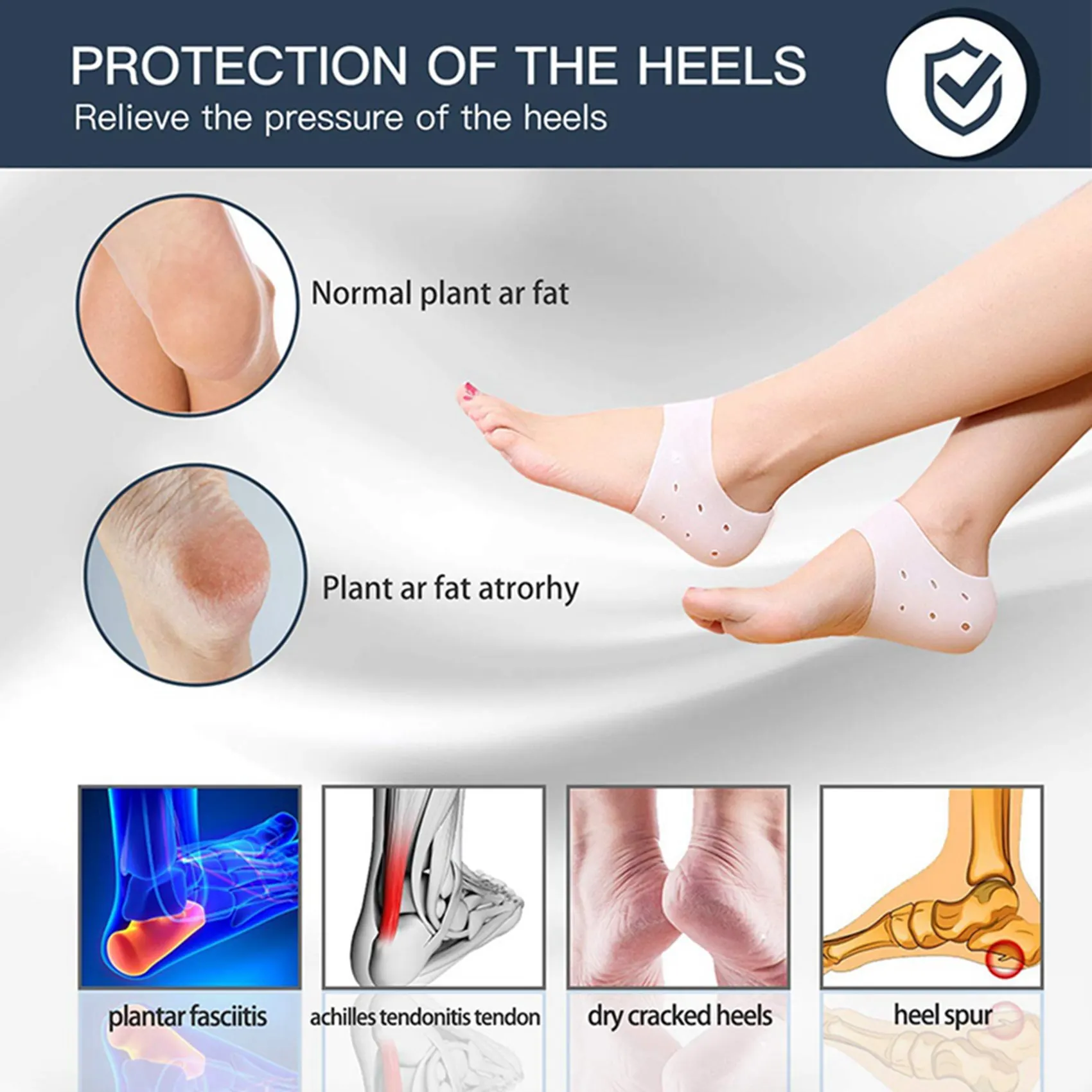 

AS96-9 Pairs Heel Cups, Plantar Fasciitis Inserts Pads, Gel Heel Cushion, Silicone Heel Protectors, For Plantar Fasciitis