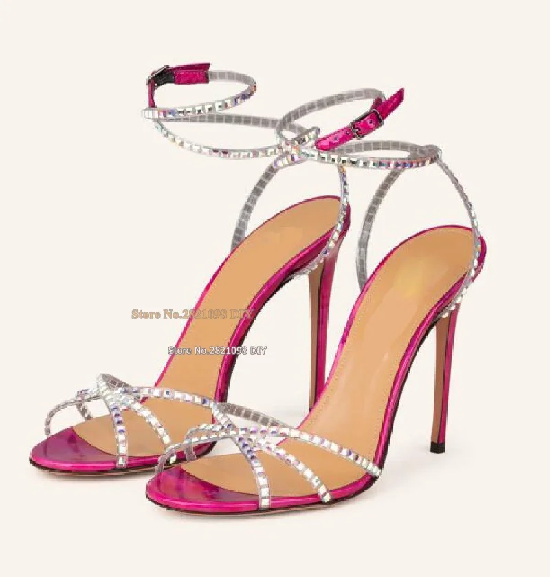 

Туфли-лодочки с открытой пяткой и драгоценными камнями, танцевальные сандалии с декоративными сандалиями, женские летние туфли на шпильке для вечеринок, туфли на высоком тонком каблуке с открытым носком