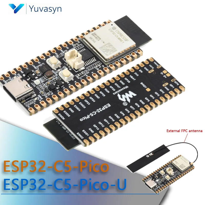 Carte de développement Wi-Fi 6 double bande ESP32-C5-Pico/U ESP32-C5 avec module ESP32-C5-MINI-1 4 Mo Flash pour Raspberry Pi Pico