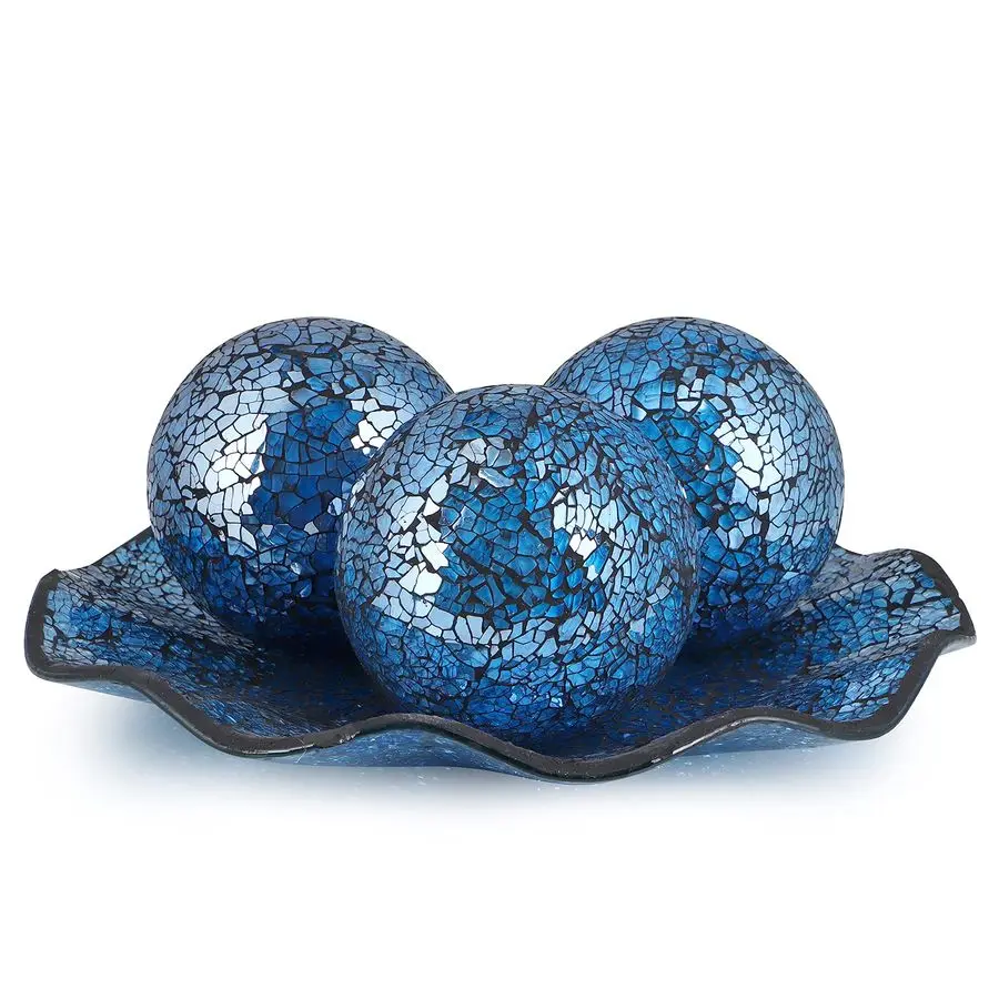 

Centerpiece Bowl and Balls Set, Mosaic Tray with 3 Pieces Spheres, 12 Decorative Plate with 4 Mosaic Orbs for Home Decor, Gift T