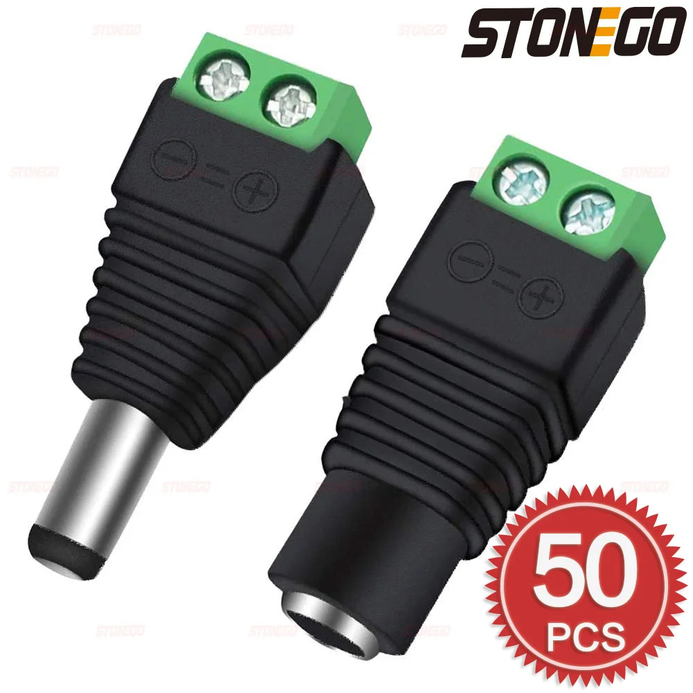 STONEGO Power Connector Plug Jack 5.5mm x 2.1mm Male Female Adapter 10/20/50PCS for LED Strip CCTV Camera Cable