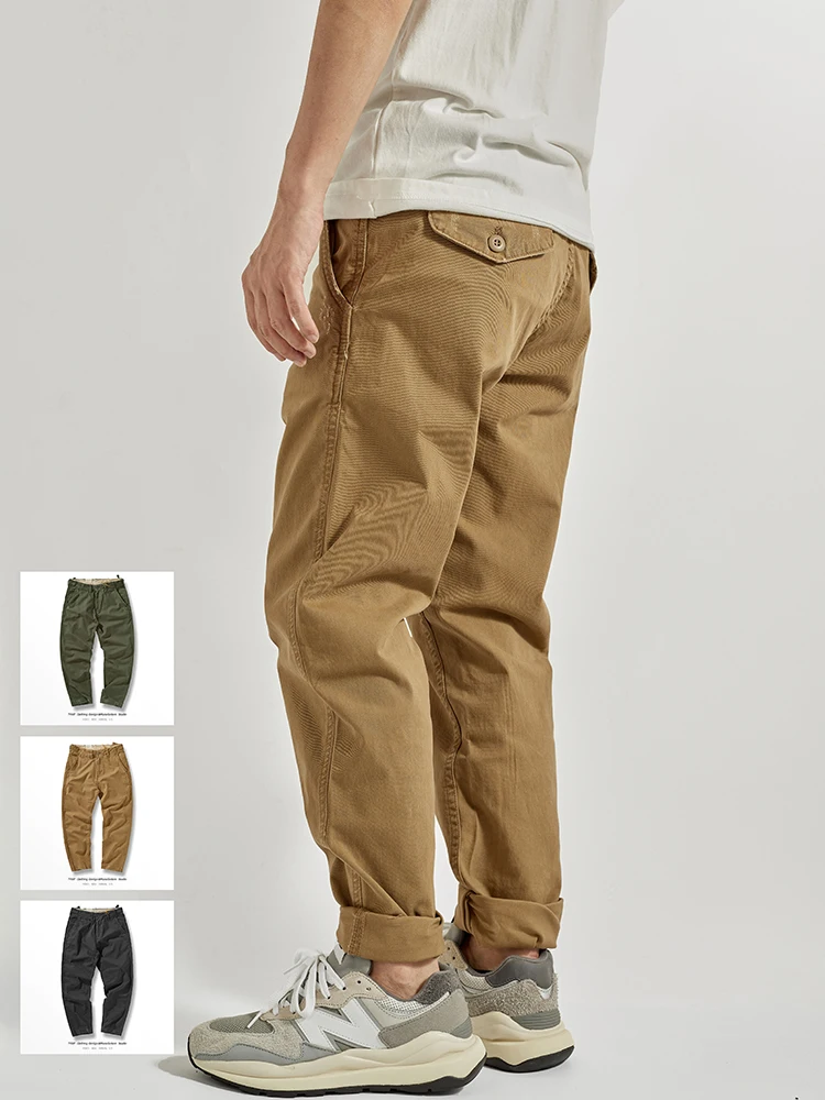 

Retro Amekajie CHINO Five ket Men's Casual Pants Waed out Faion Ci Sle Breathable Khaki Color Slim Fit Tapered Leg