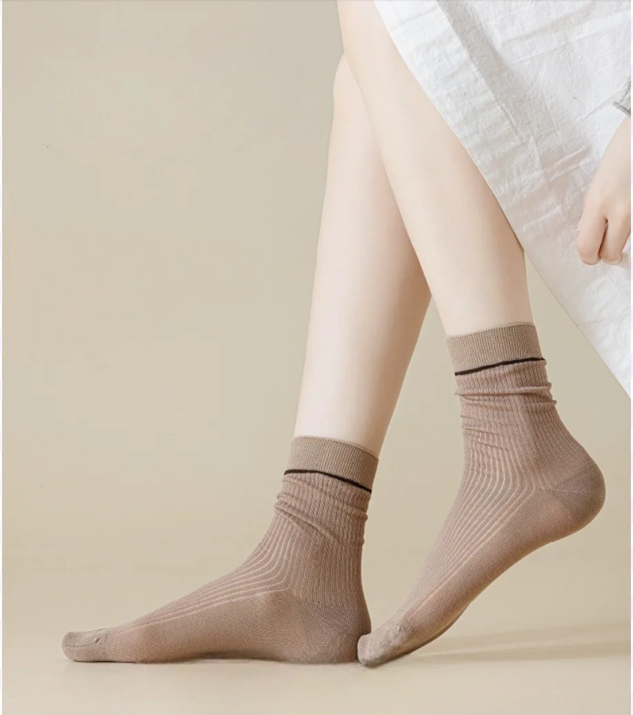 

7pair Women’s Cotton Crew Socks Female Solid Colors Spring Autumn Slouch Breathable Anti Pilling Sport Sock for Girl