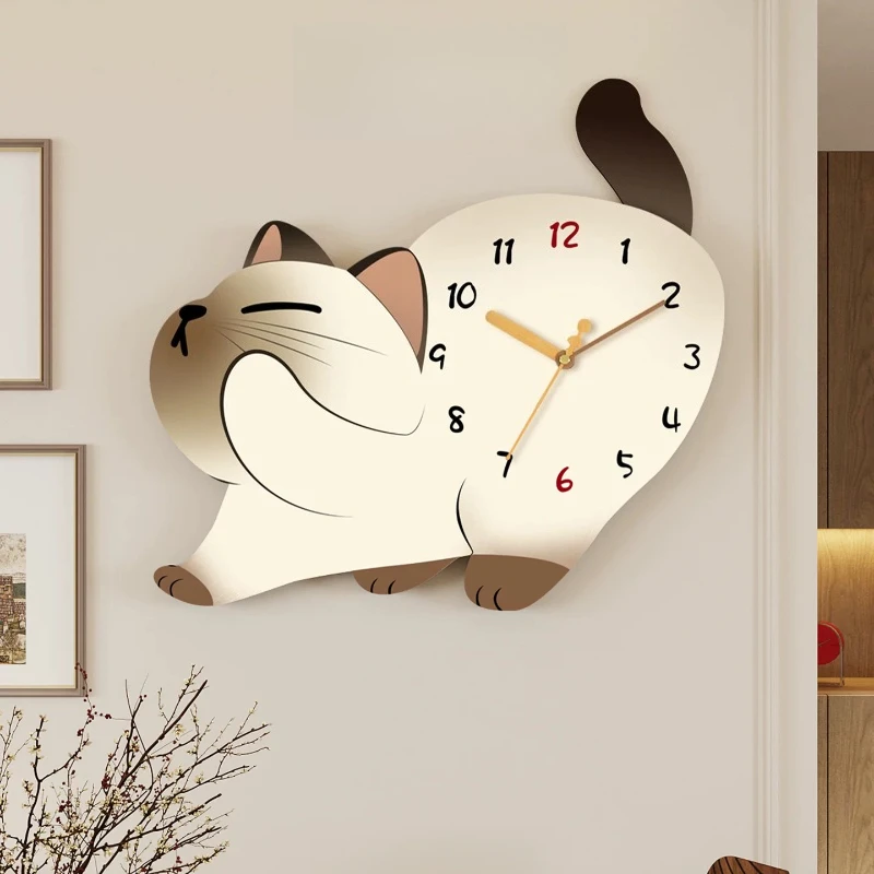 Cutecore Calendar Wall Clocks Cat Aesthetic Kitchen Modern Wall Watch Clock Clearance Corner Horloge Murale Room Decorators