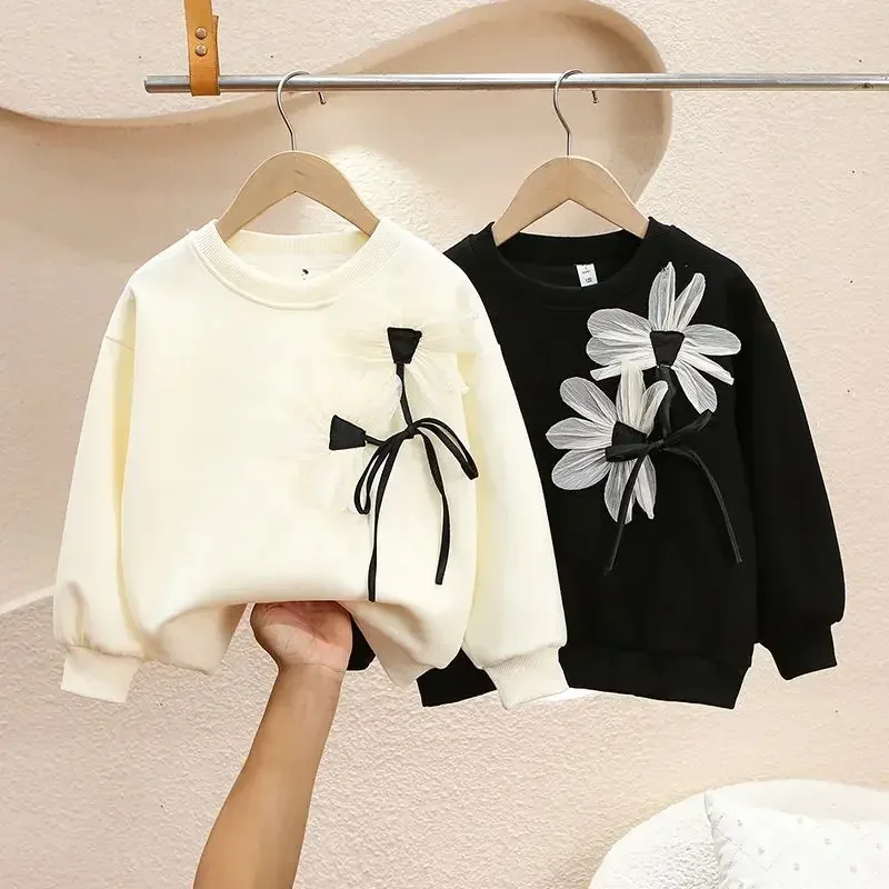 Felpe con cappuccio ragazze primavera autunno nuovo fiore girocollo maniche lunghe cotone abbigliamento per bambini felpe fiore girocollo