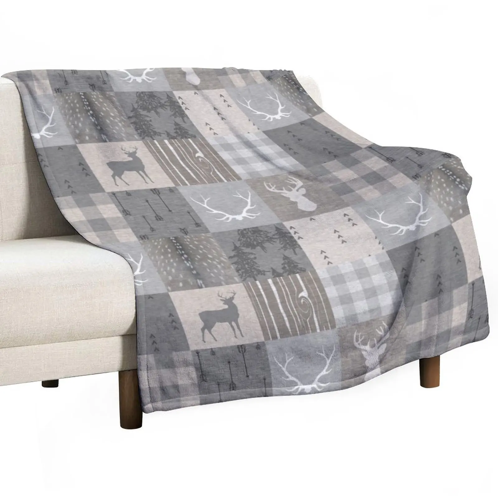 

Rustic Woodland Patchwork - grey and beige Throw Blanket Multi-Purpose Fluffy Soft Blankets Blanket Sofa