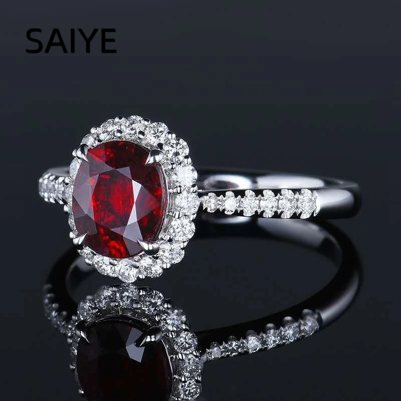 925 Sterling Silver Oval Simulated Ruby Halo Engagement Ring for Women Pave CZ Band Wedding Promise Fine Jewelry Gift