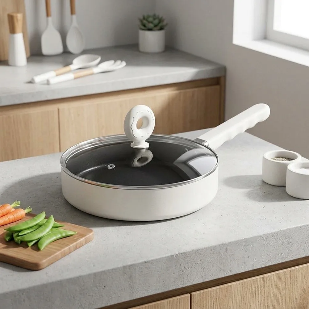 Sturdy Metal Frying Pan Featuring Balanced Heat Distribution Clear Glass Lid and Full Flat Base for All Home Cooktops