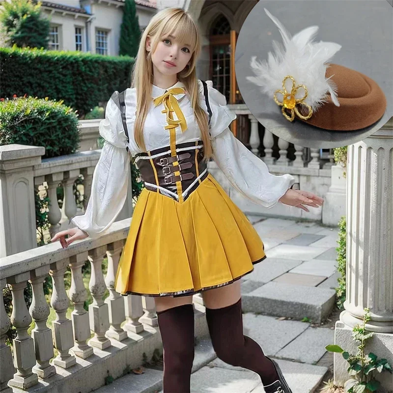 New Puella Magi Madoka Magica Tomoe Mami Cosplay Costume Shirt Skirt Hat Set For Girl Female Custom Made